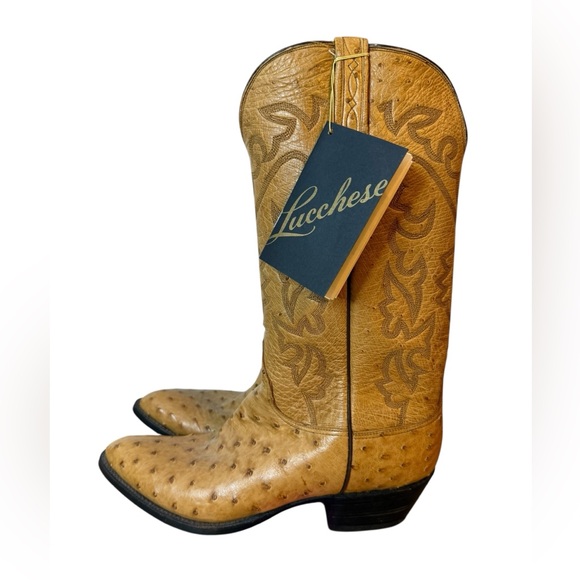 Nwt Lucchese Tan Ostrich Cowboy Boots - Picture 1 of 8